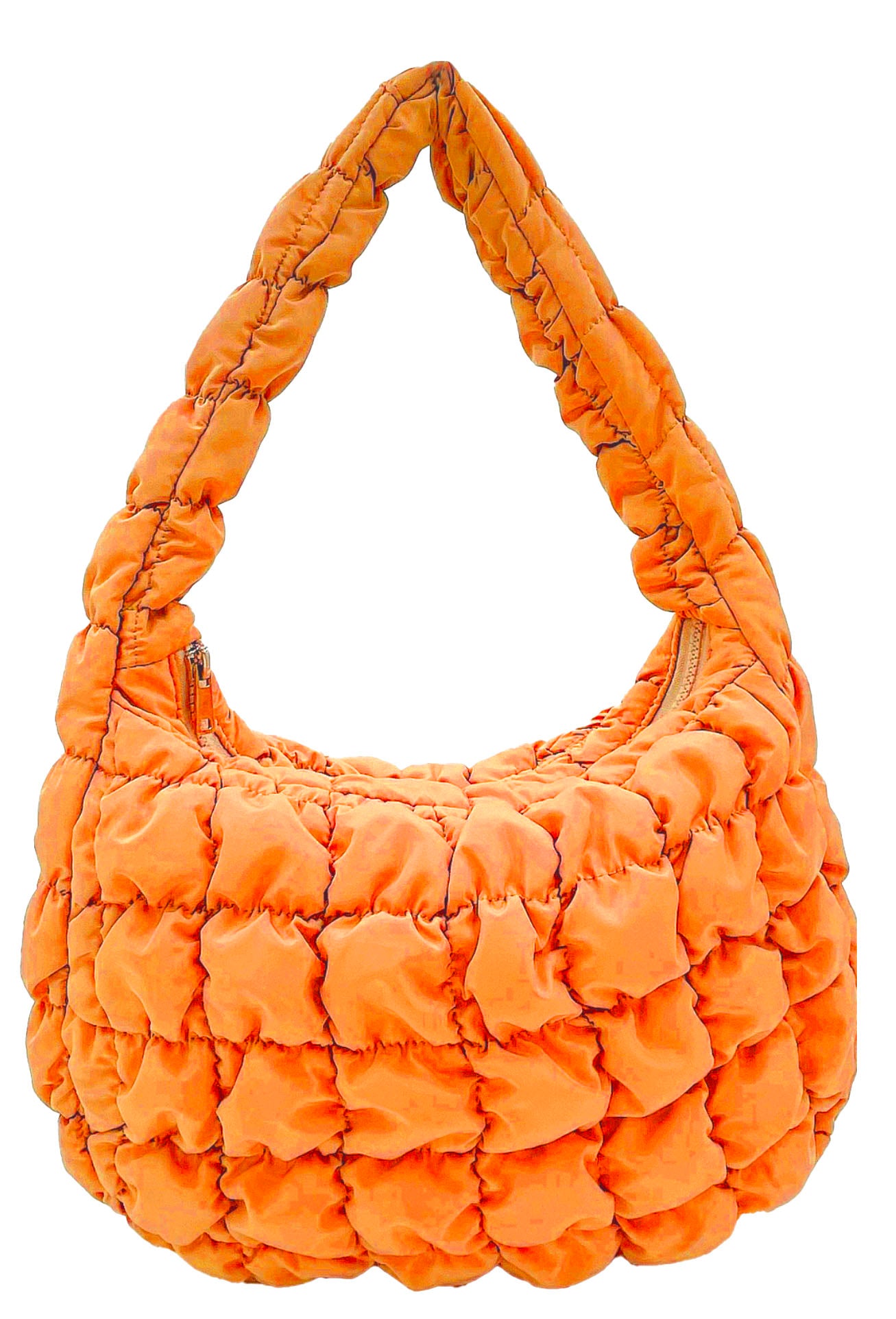 small quilted bag, tangerine, zipper closure, top handle