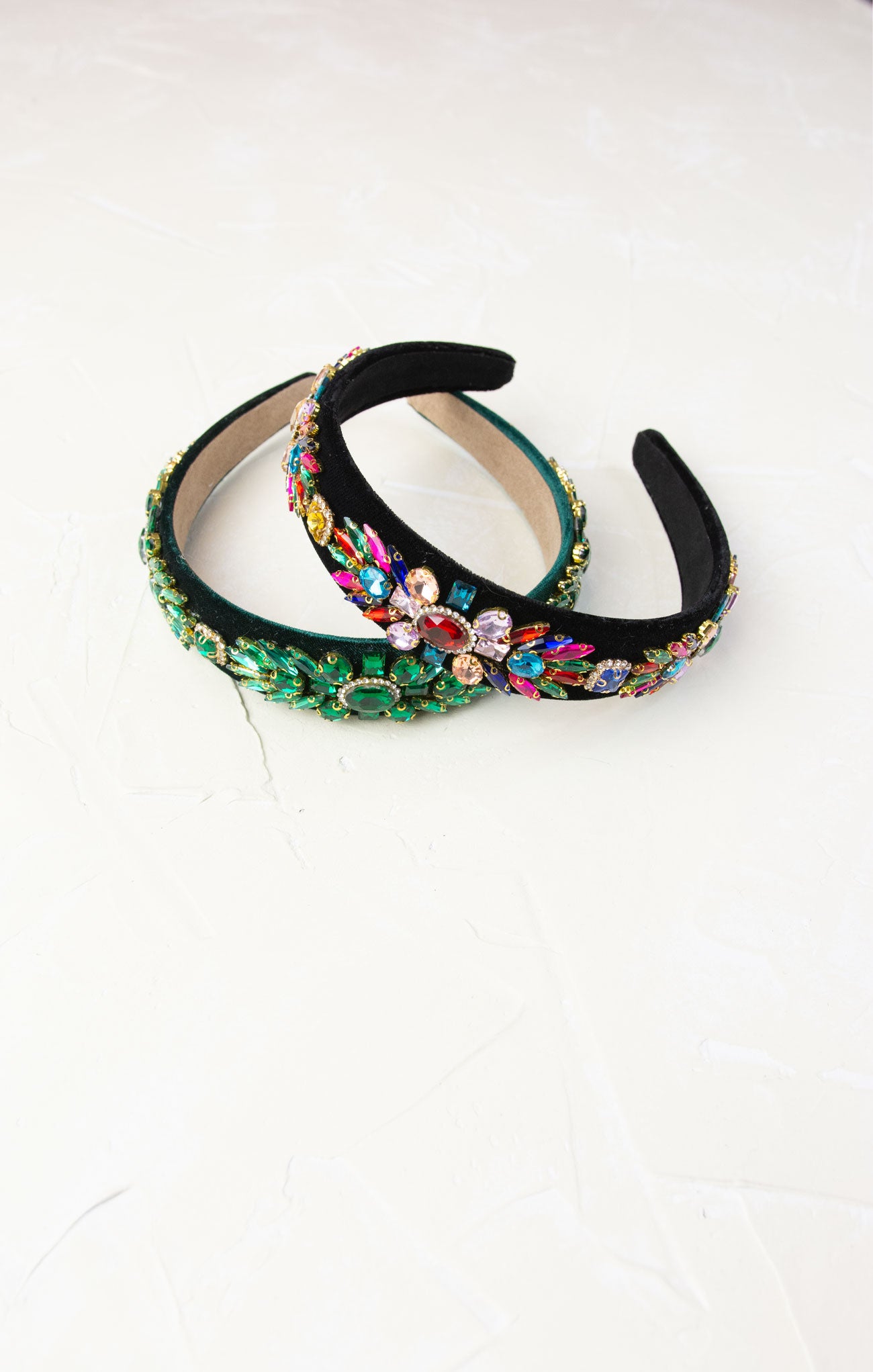 Shop At Grace, Sofia Velvet Rhinestone Headband, two different colors, green and black, rhinestones 