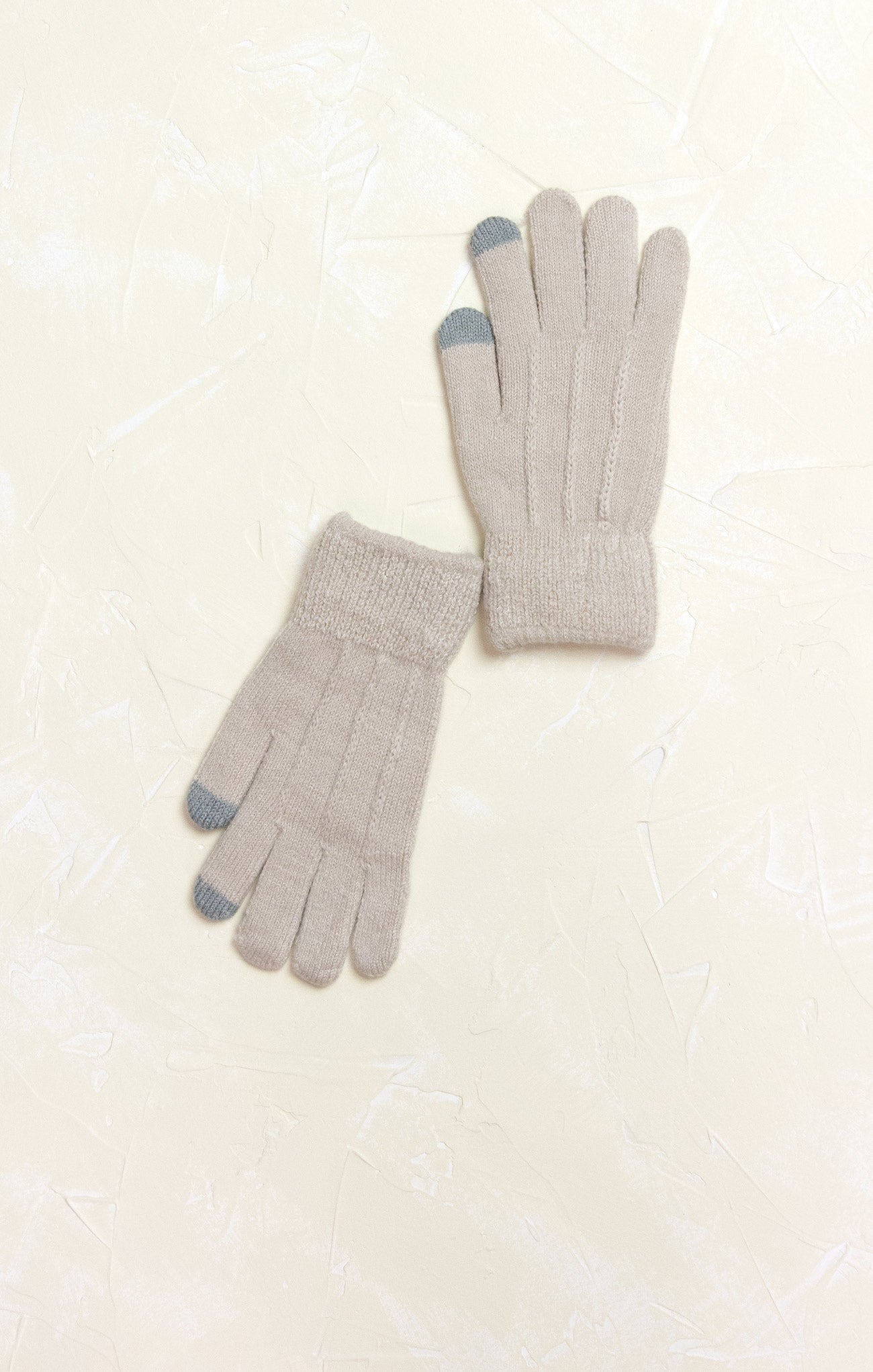 Solid Touch Gloves, product photo, colored tips, beige