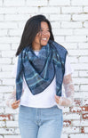 Shop At Grace, Sophia Asymmetrical Drape Scarf, blue checkered, wrap scarf, triangle scarf