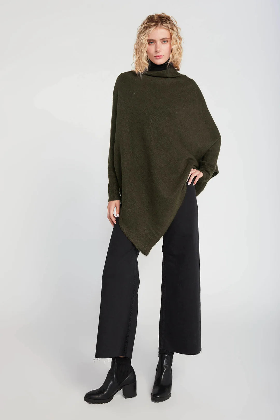 TRIANGLE PONCHO WITH SLEEVES-assorted colors,poncho with sleeeves,asymmetrical hem,knitted