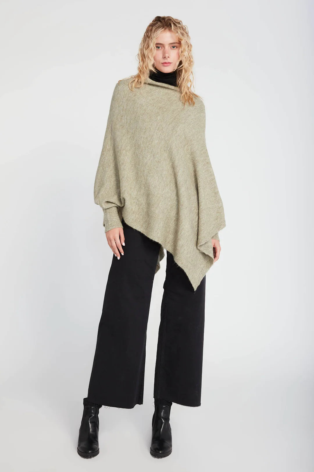 TRIANGLE PONCHO WITH SLEEVES-assorted colors,poncho with sleeeves,asymmetrical hem,knitted