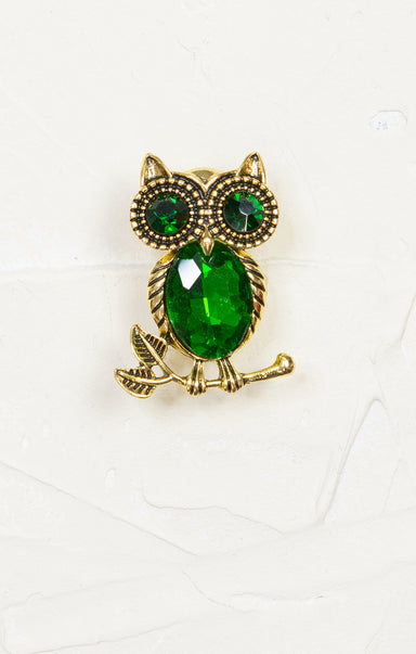 Vintage Owl Brooch, green, vintage feel, gold hardware