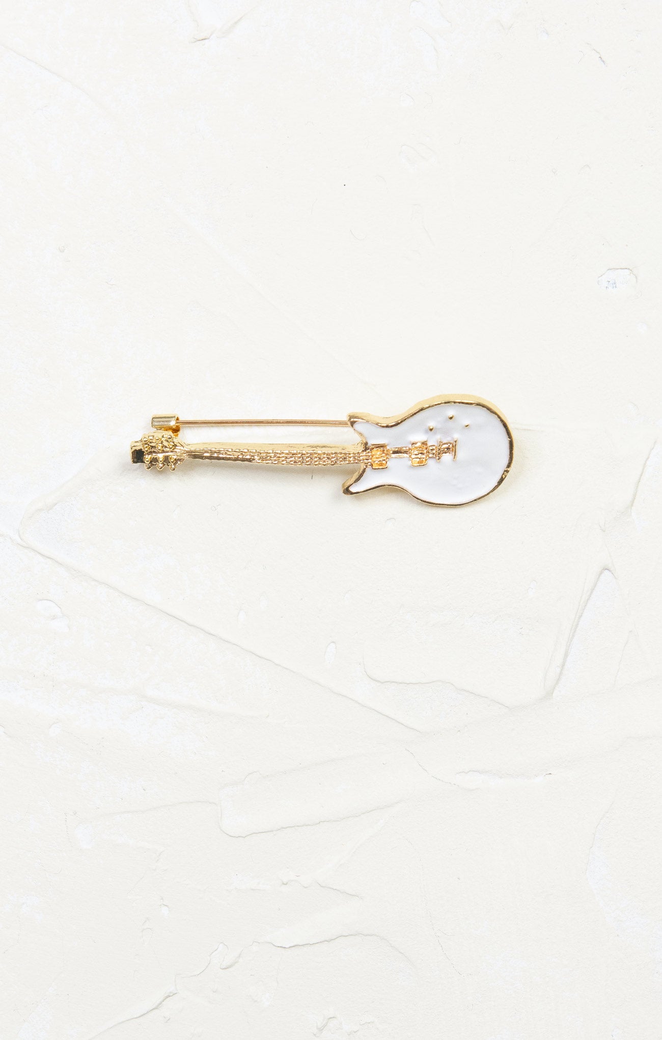 White Guitar Brooch, pin, brooch, white and gold