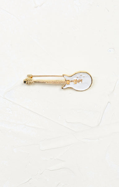 White Guitar Brooch, pin, brooch, white and gold