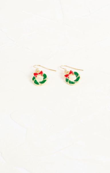 Shop At Grace, Wreath and Red Bow Earrings, hang down earrings, red and green 