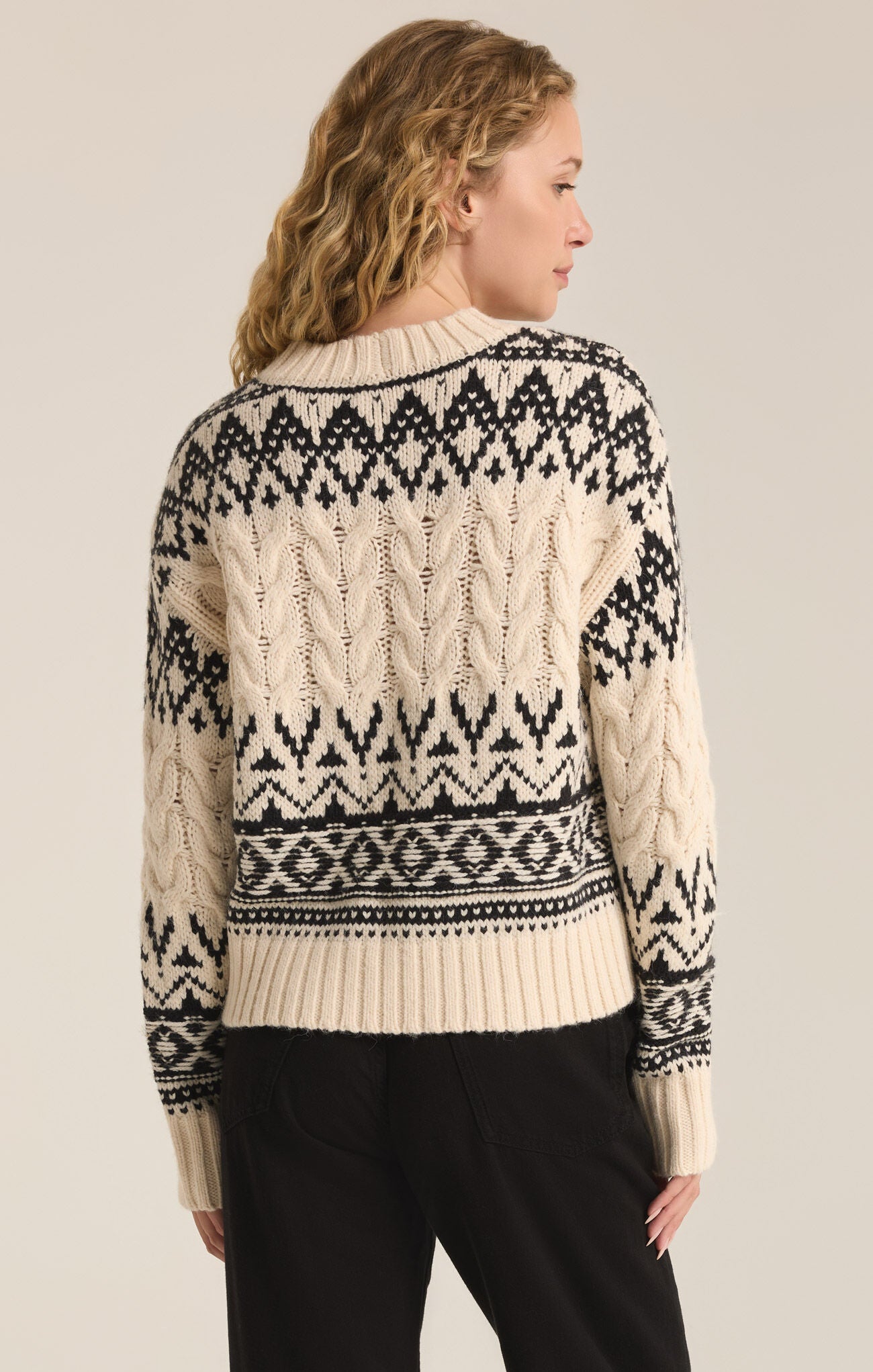 Shop At Grace, Z-Supply, Garland Fairisle Sweater, sea salt, long sleeves, fair isle pattern, black and sea salt