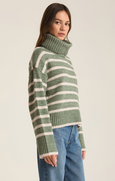 Shop At Grace, Z-Supply, Josephine Stripe Sweater, palm green, striped, turtleneck, long sleeves