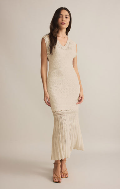 Shop At Grace, Z Supply, Marsella Crochet Midi Dress, sea salt, v-neck, short sleeve, midid length, lined