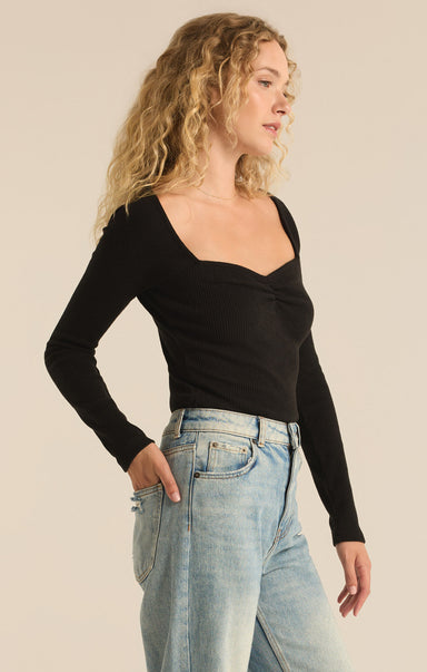 Shop At Grace, Z-Supply, Pia Rib Top, black, long sleeves, square neck, ribbed top