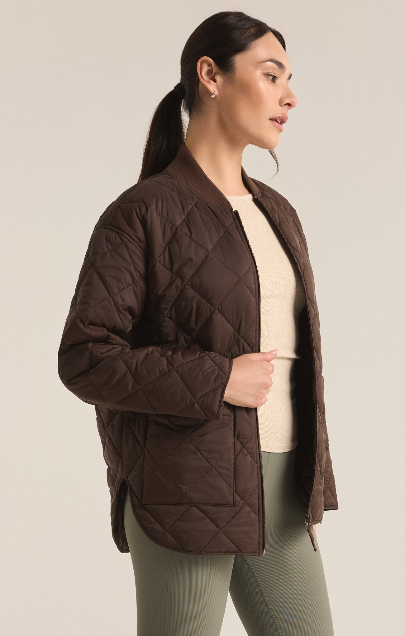 Shop At Grace, Z-Supply, Sunrise Quilted Bomber Jacket, coffee bean, quilted jacket, zip closure