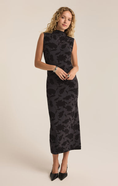 Shop At Grace, Z-Supply, Tatum Shadow Floral Midi Dress, black, high neck, slit, sleeveless