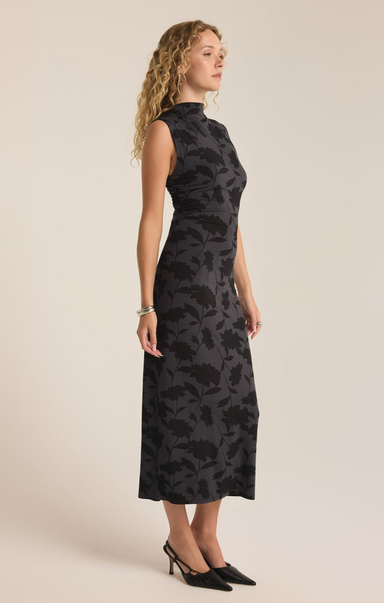 Shop At Grace, Z-Supply, Tatum Shadow Floral Midi Dress, black, high neck, slit, sleeveless