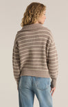 Shop At Grace, Z-Supply, Villa Half Zip Sweater, heather taupe, striped, zip closure, long sleeves