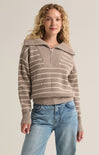 Shop At Grace, Z-Supply, Villa Half Zip Sweater, heather taupe, striped, zip closure, long sleeves