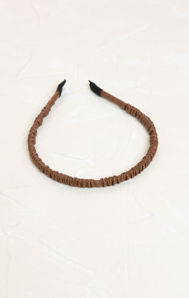 Shop At Grace, Zoey Ruffled Thin Faux Leather Headband, brown