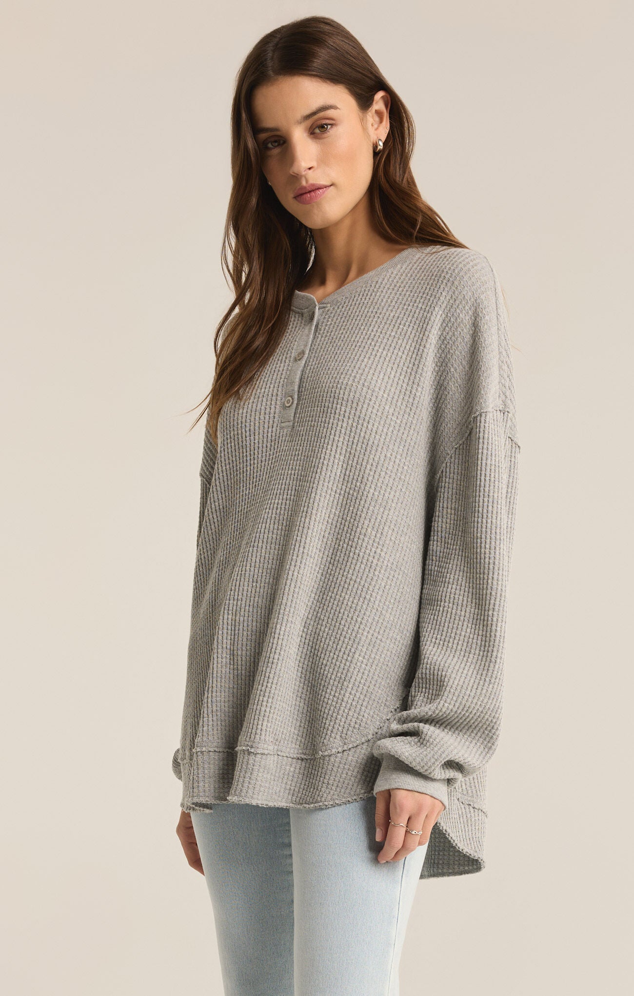 Jax Waffle Henley, grey, three buttons closure, long sleeve, Z Supply