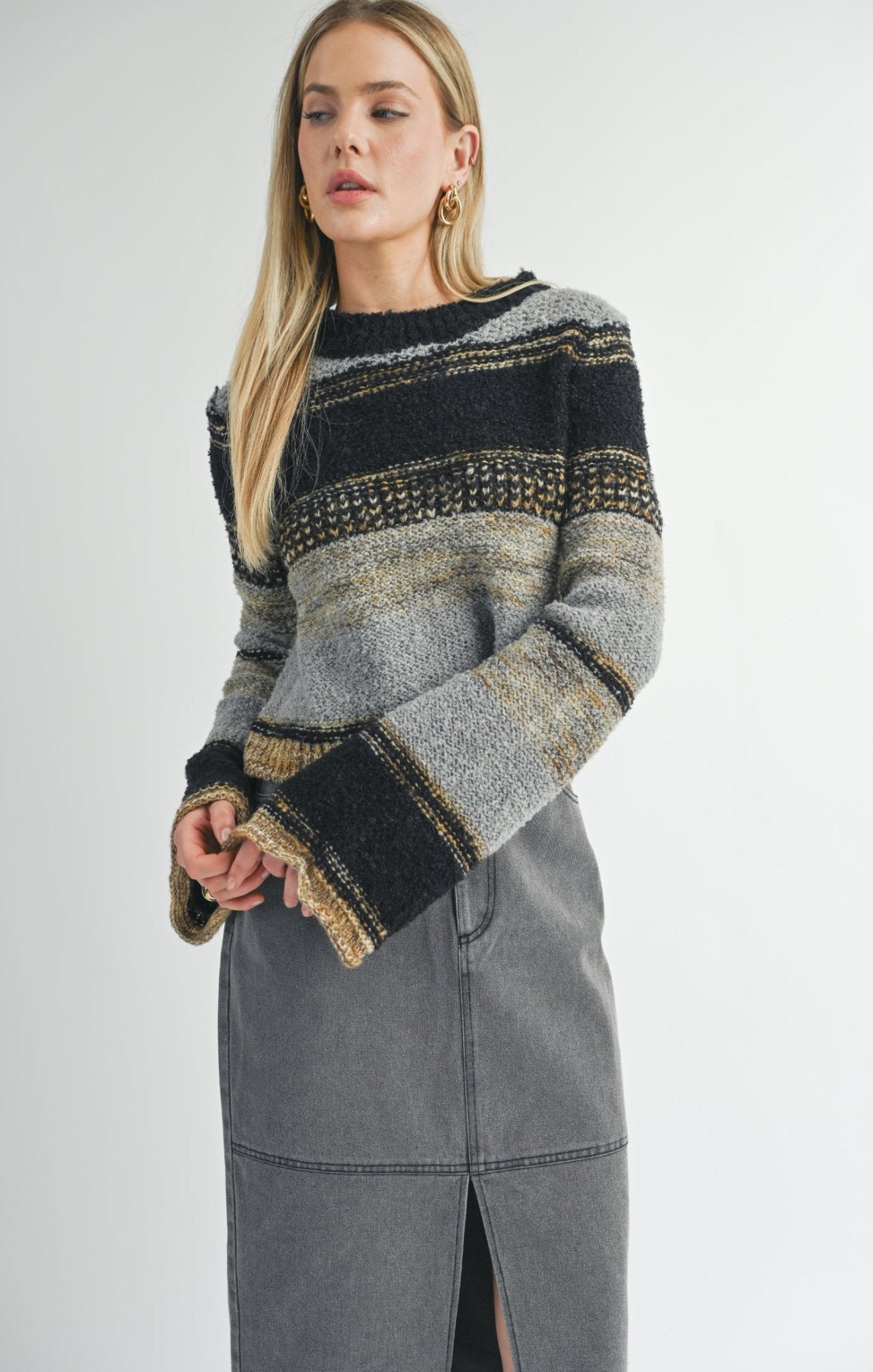 Millie Mixed Yarn Sweater - shopatgrace.com