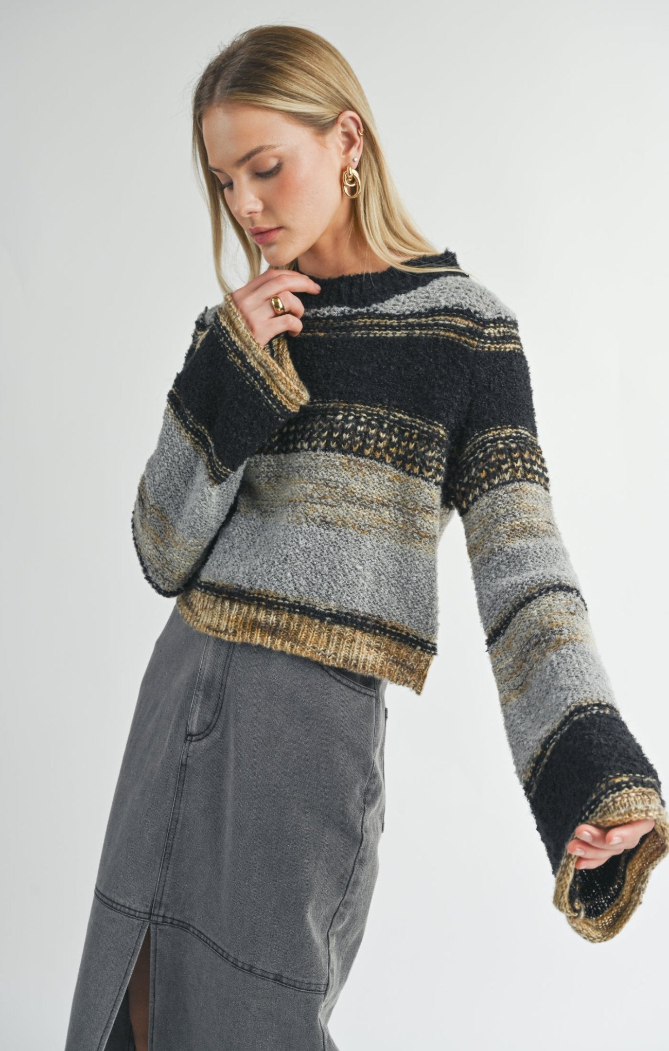 Millie Mixed Yarn Sweater - shopatgrace.com