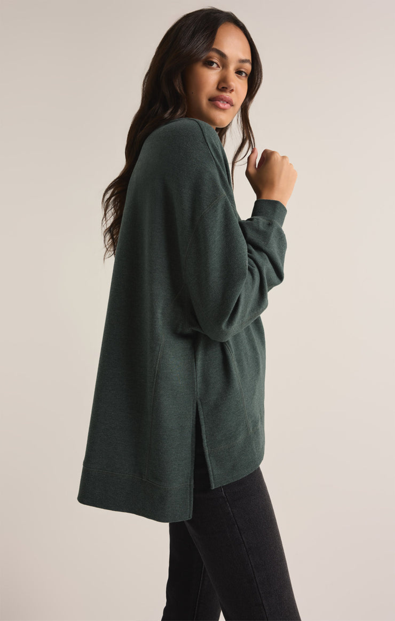 Shop At Grace, Z-Supply, Modern Weekender, Cyprus green, long sleeves, round neck, oversized