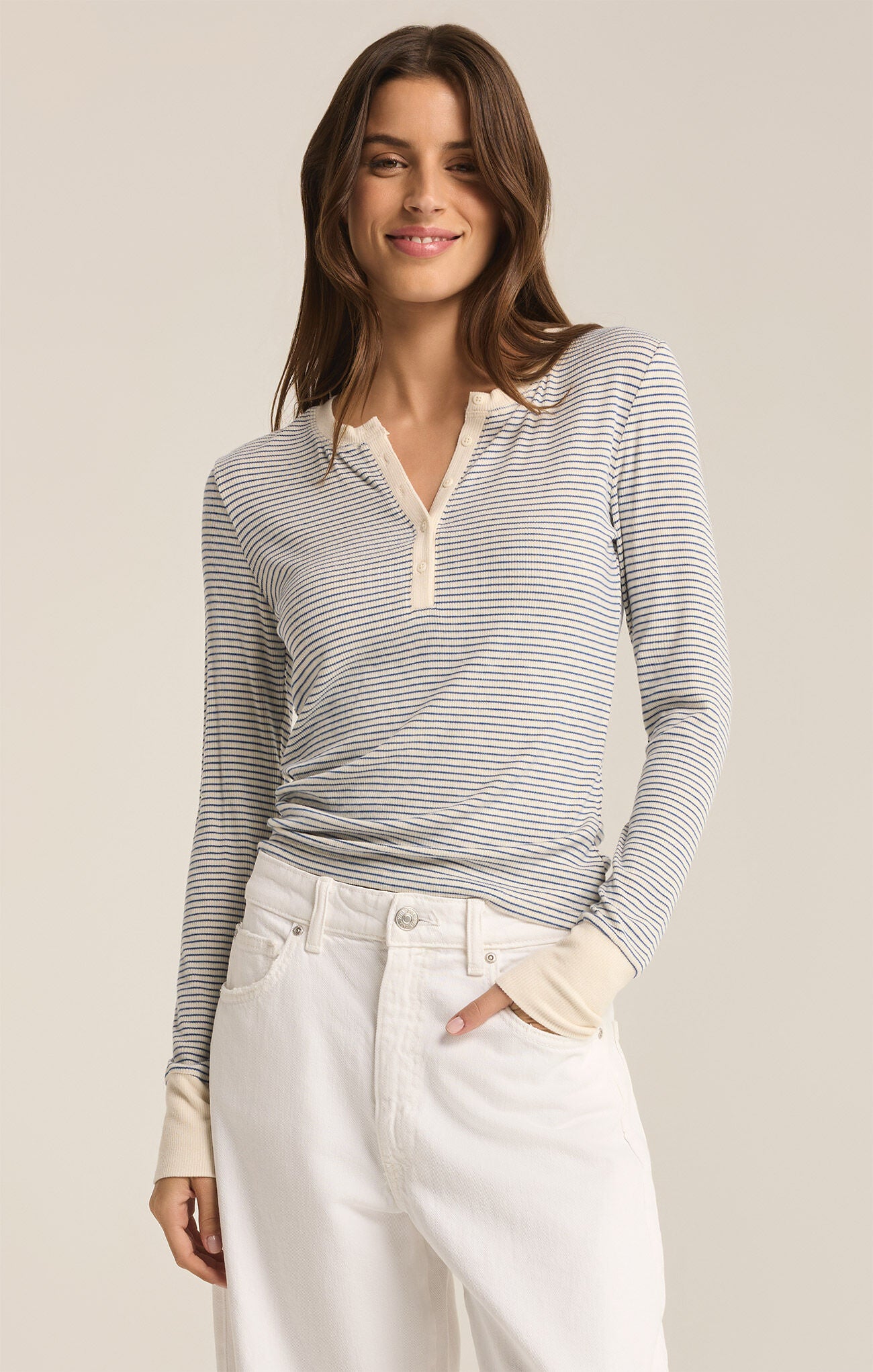 Scarlett Stripe Rib Henley - shopatgrace.com