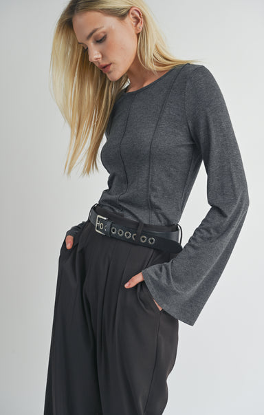 Time Alone Seamed Bell Sleeve Top - shopatgrace.com