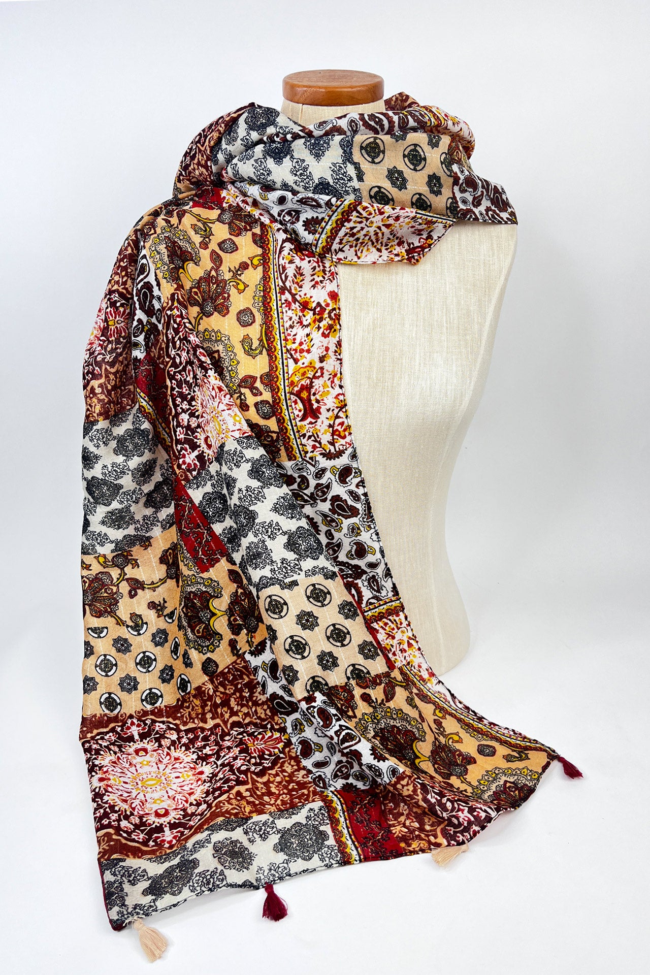 Lilibeth Quilted Red & Peach Scarf