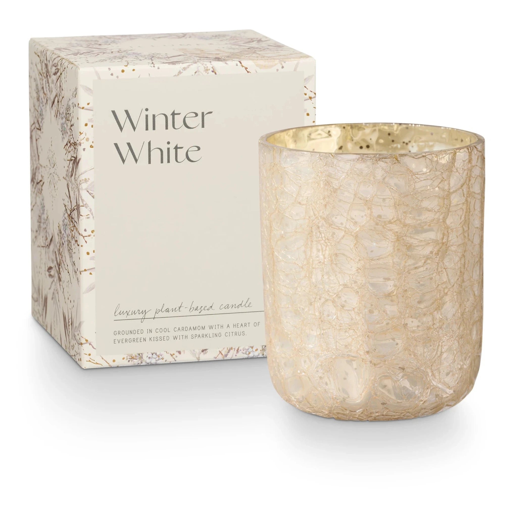 Winter White Small Boxed Crackle Glass Candle -  ShopatGrace.com