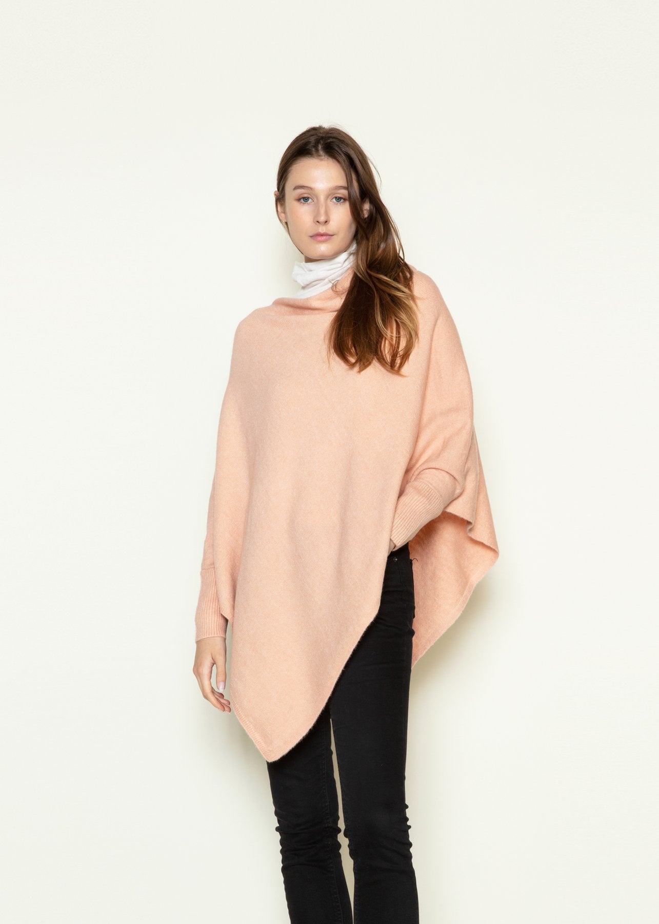 TRIANGLE PONCHO WITH SLEEVES-assorted colors,poncho with sleeeves,asymmetrical hem,knitted